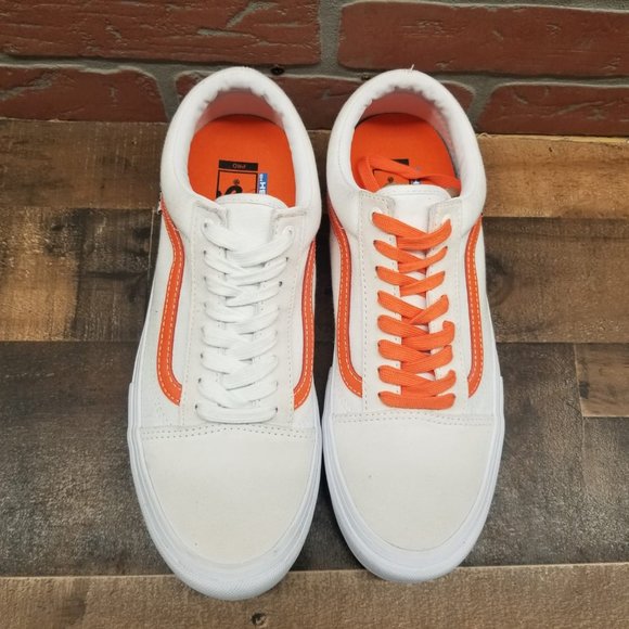 vans old skool pro checkerboard white & orange skate shoes